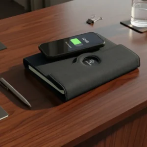 Executive A5 Portfolio Notebook with 8000mAh Power Bank & 15W Wireless Charging – Phone Holder & Card Slots